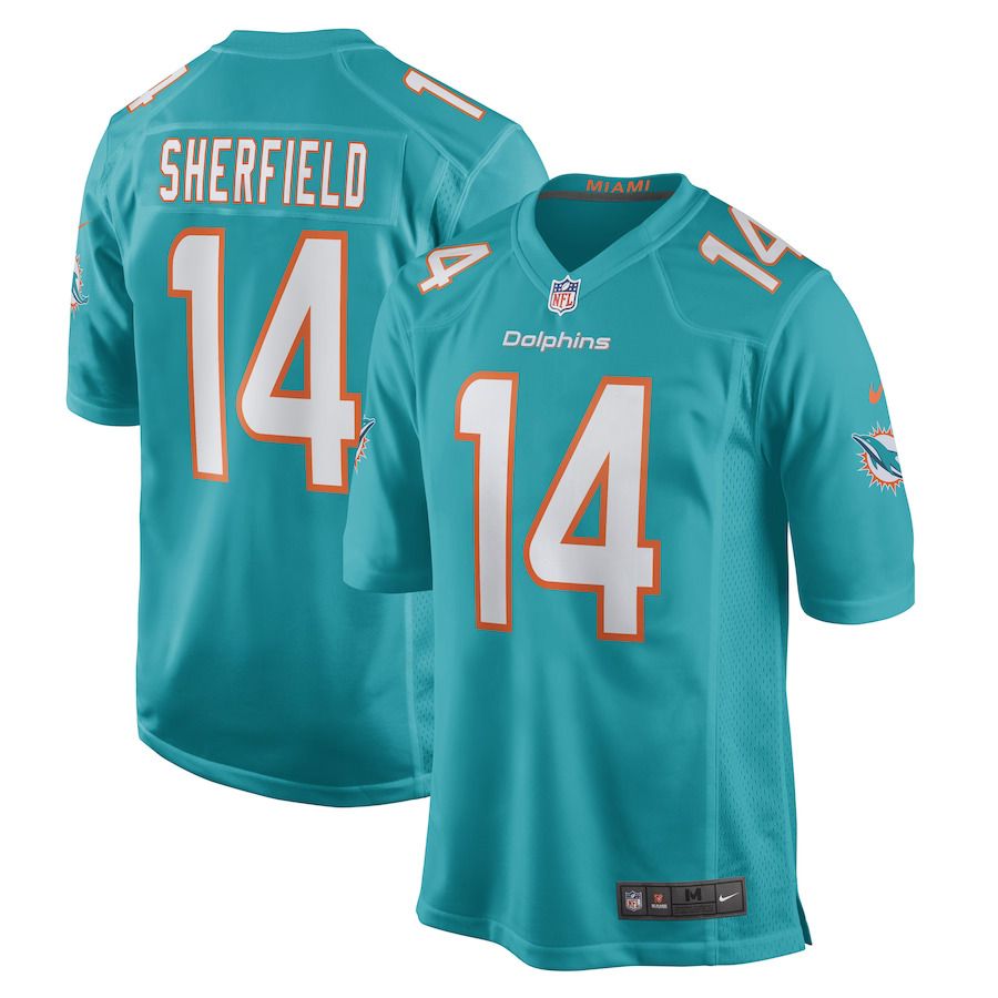 Men Miami Dolphins #14 Trent Sherfield Nike Aqua Game Player NFL Jersey